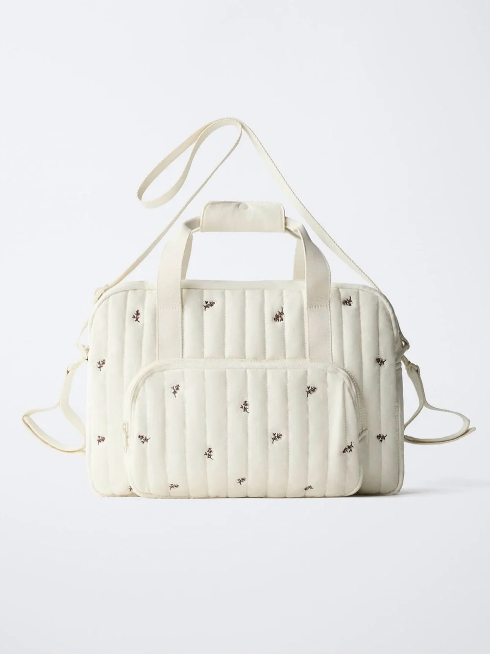 ZARA Cream Quilted Floral Maternity Bag